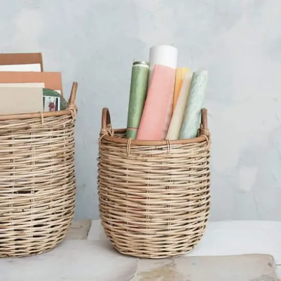 Hello Honey&reg; Natural Brown Hand Woven Rattan Basket Set with Handles {4}