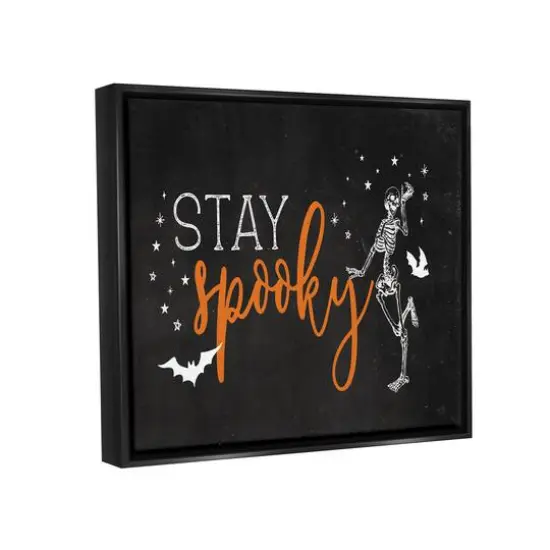 Stupell Industries Stay Spooky Skeleton Framed Floater Canvas Wall Art Black {4}
