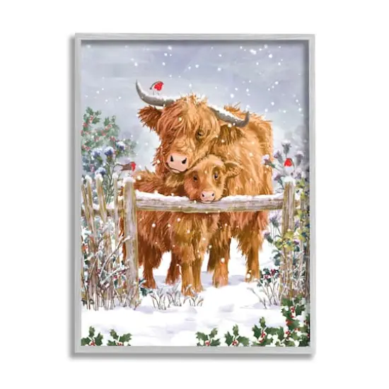 Stupell Industries Winter Cattle Cuddling Snow Scene Framed Giclee Art Gray {1}