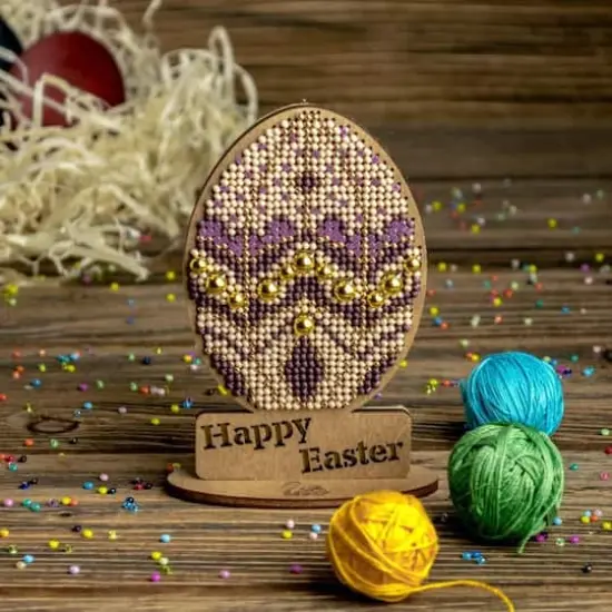 Wonderland Crafts Purple & Gold Easter Egg Bead Embroidery on Wood Kit {3}