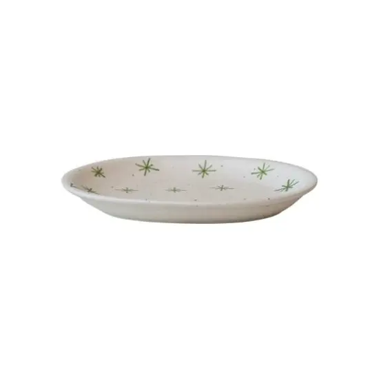 Hello Honey&reg; 10" Cream & Green Speckled Hand-Painted Stoneware Platter with Stars {4}