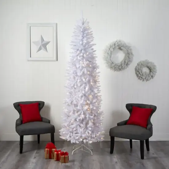 8ft. Pre-Lit White Artificial Christmas Tree, Warm White LED Lights {8}