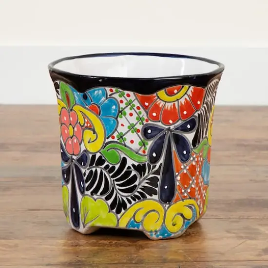 10" Handmade Mexican Talavera Ceramic Planter {4}
