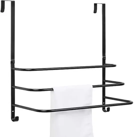 Black Over The Door Towel Rack Bathroom with Hooks {1}