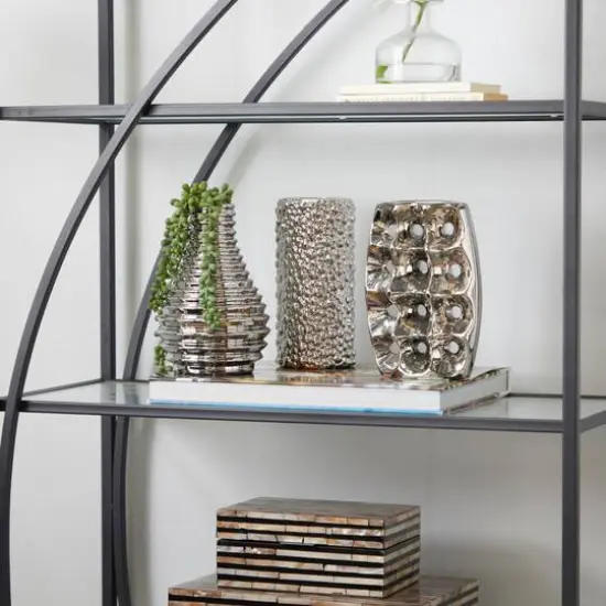 Set of 3 Silver Ceramic Glam Vase, 8" x 5" {14}