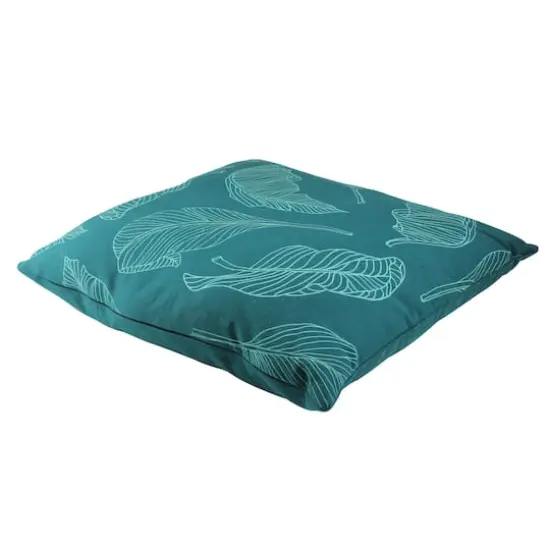 17" Teal Green Tropical Leaf Throw Pillow {3}