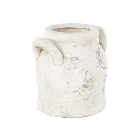 8.25" Cream Ceramic Antique Style Distressed Decorative Vase with Handles {4}