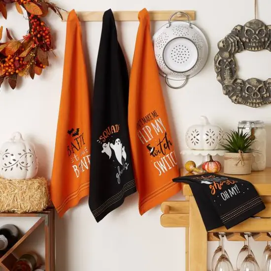 DII&reg; Spooky Sayings Printed Halloween Happy Haunting Wicked Treats Dishtowels Set {12}