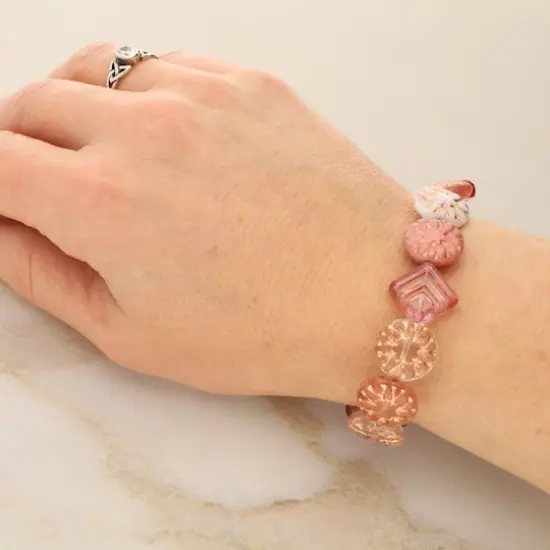 Pink Starburst Czech Glass Diamond & Flat Round Bead Mix by Bead Landing&trade; {5}