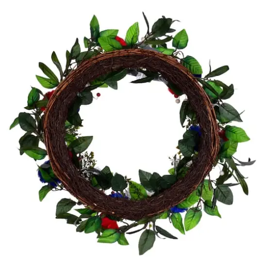 22" Red, White & Blue Floral Wreath With Berries {4}