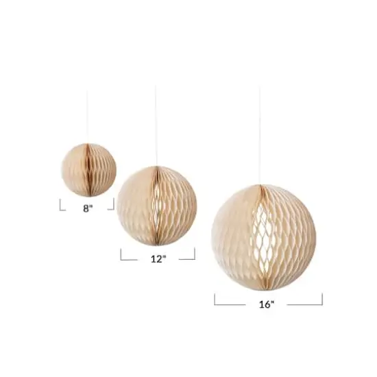 Hello Honey&reg; Round Paper Honeycomb Ornaments with Gold Glitter Set Cream {6}