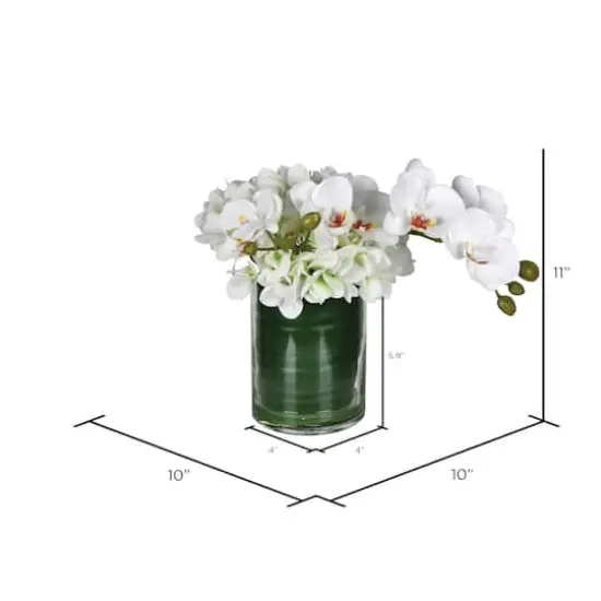 11" White Orchid Arrangement In Glass Pot {4}