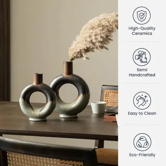 Glitzhome&reg; Circle Hollow Two-Tone Ceramic Modern Vase Set {3}