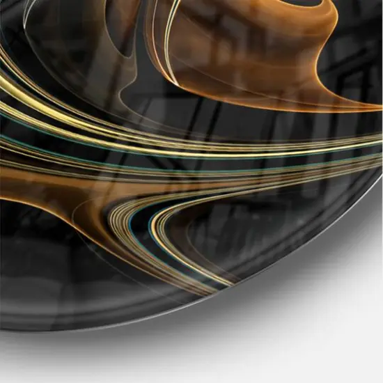 Designart Brown Blue Fractal Flower in Black Modern Wall Clock {4}