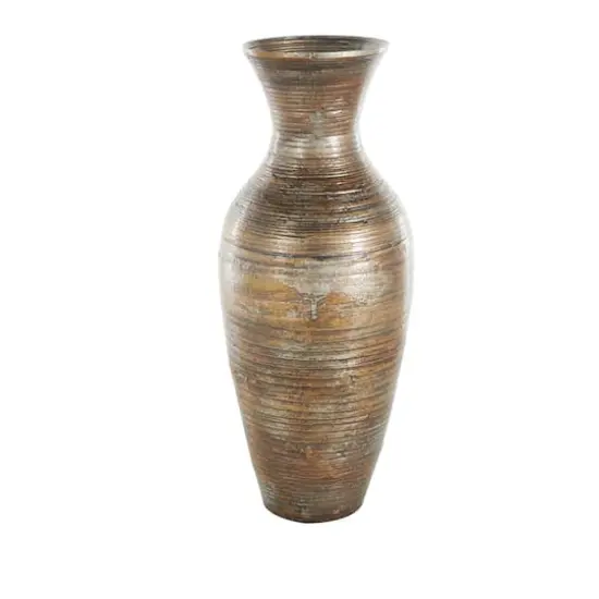 Brown Bamboo Wood Antique Inspired Vase {1}