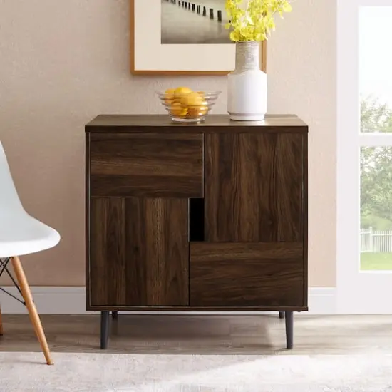 Walker Edison Dark Walnut/Navy Interior Modern Color Pop Accent Cabinet {3}