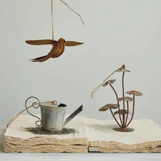 Hello Honey® 6.75" Distressed Zinc Mushroom Metal Ornament {3}