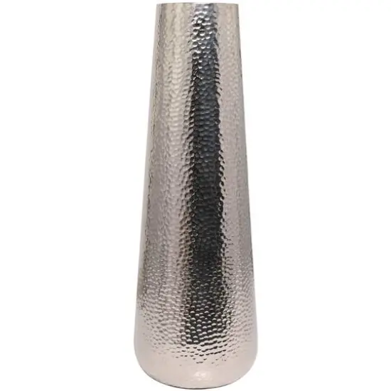 31" Silver Aluminum Tall Hammered Vase {3}