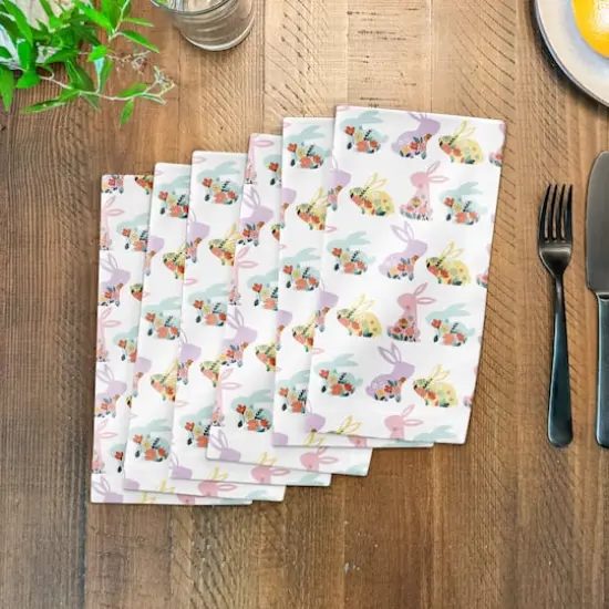 Pastel Floral Rabbits 10" x 10" Cotton Twill Napkin {4}