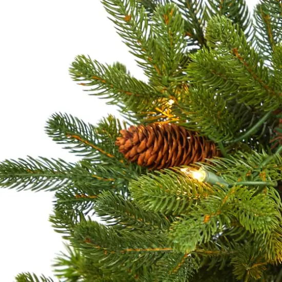 3.5ft. Pre-Lit Yukon Mountain Fir Artificial Christmas Tree in Red Planter, Clear Lights {3}