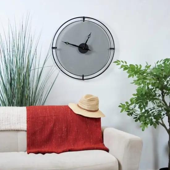 Industrial Black Metal & Gray Mesh Wall Clock {3}