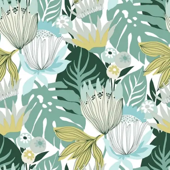 RoomMates Retro Tropical Leaves Peel & Stick Wallpaper Teal and Yellow {1}