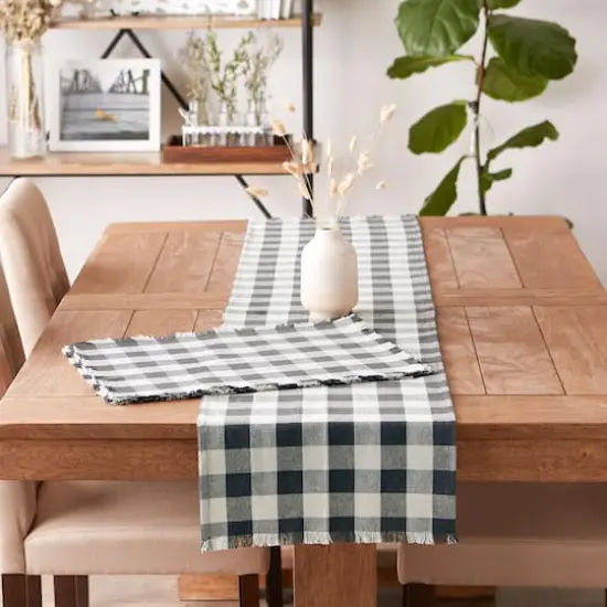 DII&reg; Heavyweight Check Fringed Cotton Placemats, 6ct. Mineral {7}