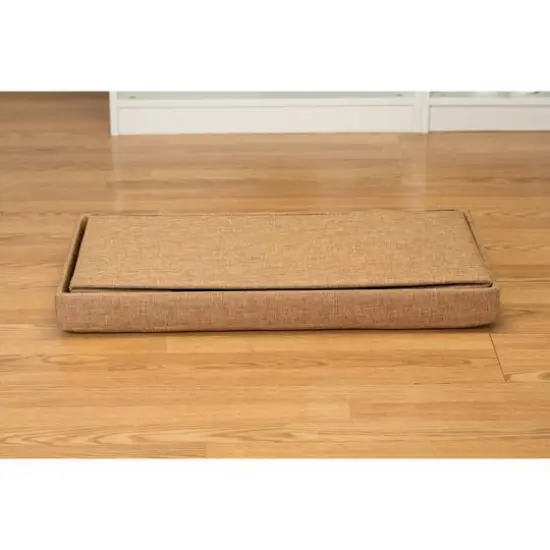 Simplify 30" Faux Linen Double Folding Storage Ottoman Camel {10}