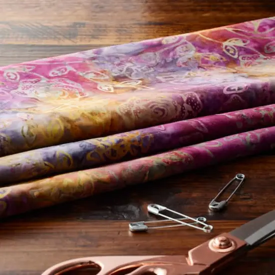 Feldman Batik Raspberry Lavender Tonal Stamp Rose Cotton Fabric {3}