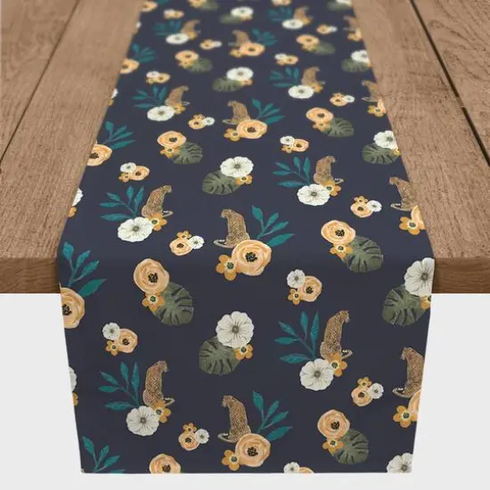 72" Tropical Jag Cotton Twill Runner Navy {1}