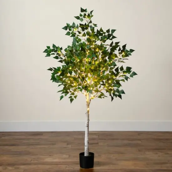 5ft. Potted Pre-Lit Artificial Birch Tree with Warm White LED Lights {9}
