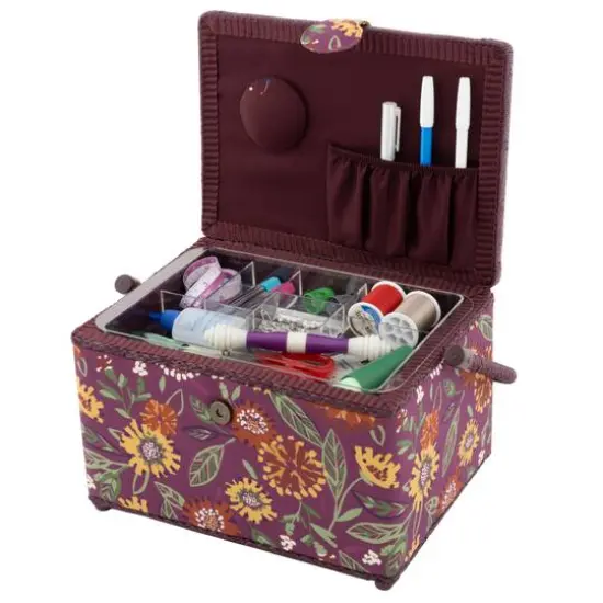 Dritz&reg; Large Purple Floral Sewing Basket with Removable Tray {4}