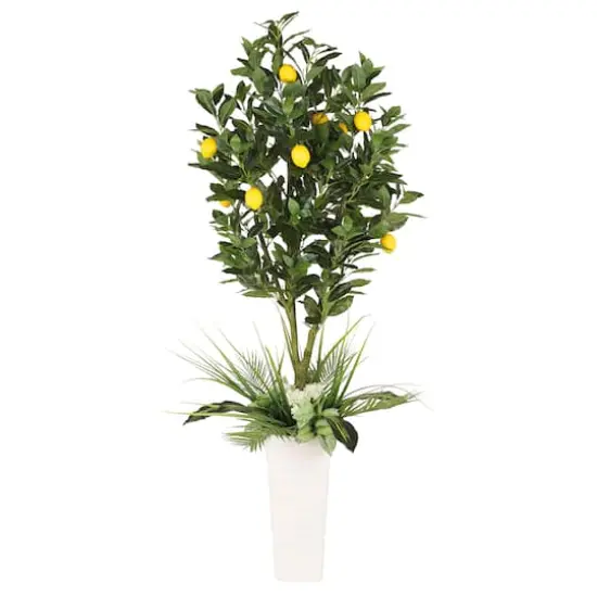 6ft. Artificial Lemon Tree in White Decorative Pot {1}