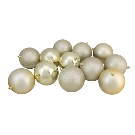 12ct. Champagne Gold Shatterproof Christmas Ball Ornaments Set {4}