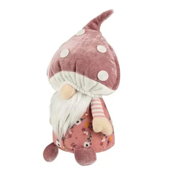 10.5" Pink Springtime Floral Mushroom Gnome {5}