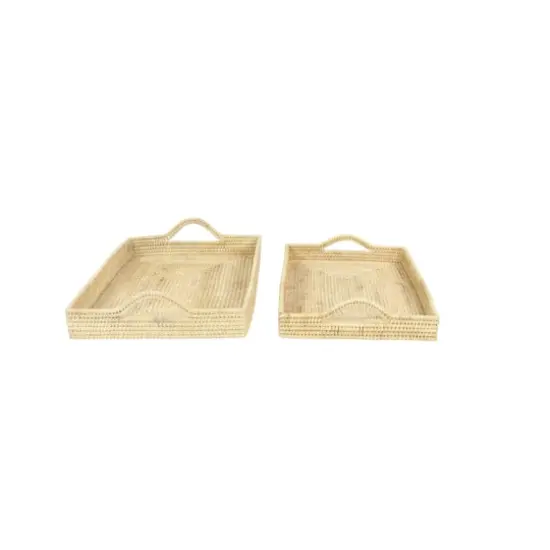 Light Brown Wood Boho Style Tray Set {4}