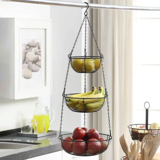 SunnyPoint Black 3 Tier Hanging Fruit Basket {3}