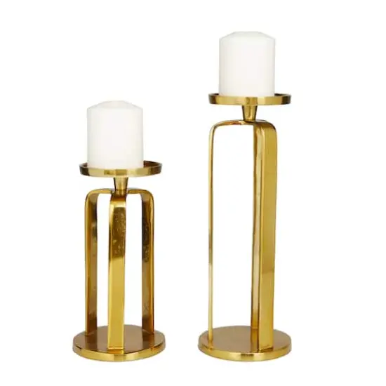 Set of 2 Gold Aluminum Modern Candle Holder, 14" x 5" x 5" {1}