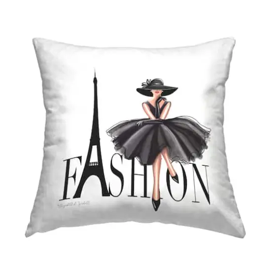 Stupell Industries Parisian Fashion Illustration High End Design Black Dress Throw Pillow 18" x 18" {1}