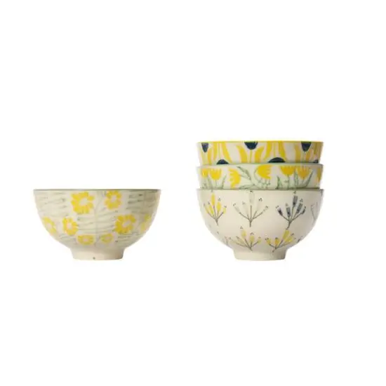 Hello Honey&reg; Flower Design Hand Stamped Stoneware Bowl Set {1}