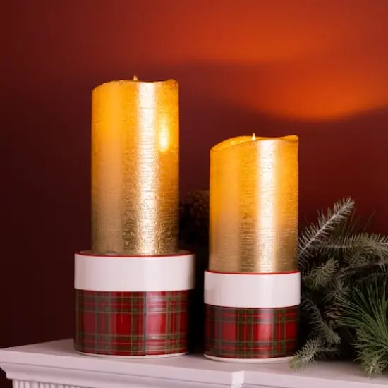 Ceramic Plaid Candle Holder Set, 3.5" & 4" {4}