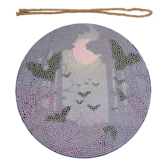 8" Glow-in-the-Dark Bats Round Wood Plaque Diamond Art Kit by Make Market&reg; {3}
