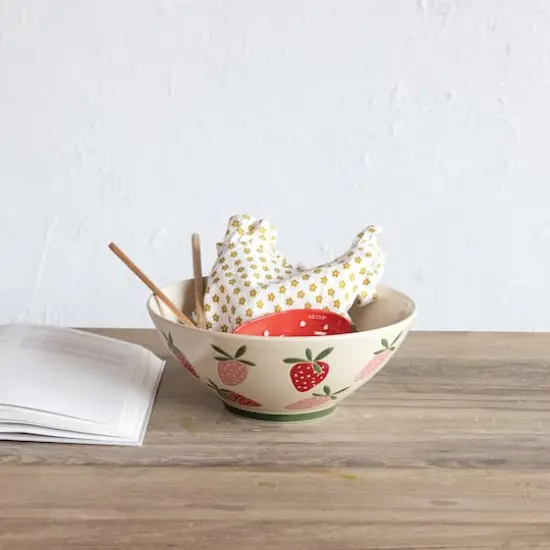 Hello Honey&reg; 10.5" Hand-Painted Wax Relief Strawberries Stoneware Bowls, 4ct. {3}