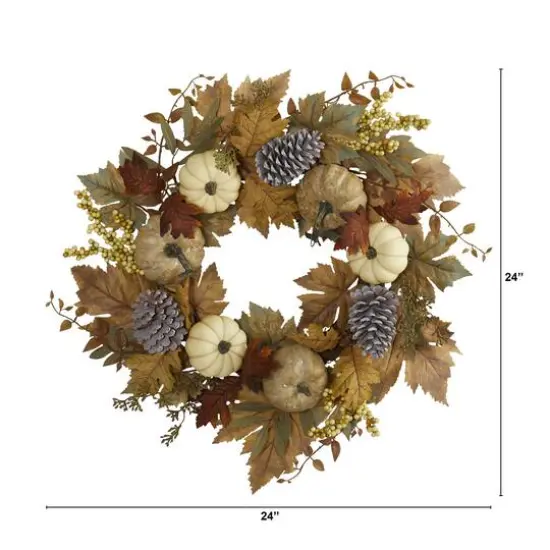 24" Fall Pumpkins, Pinecones & Berries Wreath {4}