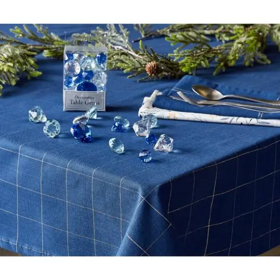 Blue Metallic Windowpane Tablecloth 70" Round {3}