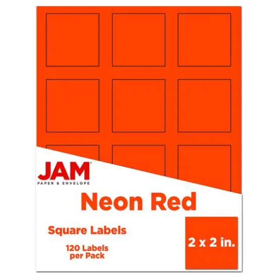 JAM Paper 2" x 2" Square Product & Container Labels, 120ct. Neon Red {1}