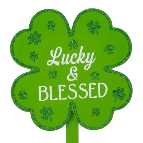 Glitzhome&reg; 15" Wooden St. Patrick's Shamrocks Yard Stake D&eacute;cor, 3ct. {8}