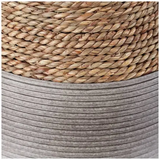 19" Brown Seagrass Handmade Wrapped Vase with Layered Gray Paneling {3}