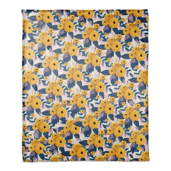 White Throw Blanket with Yellow Floral Pattern {3}
