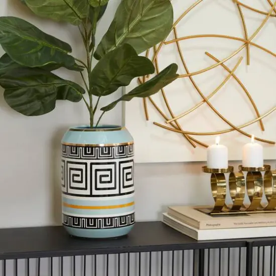 Teal Stoneware Modern Vase, 11" x 8" x 8" {7}